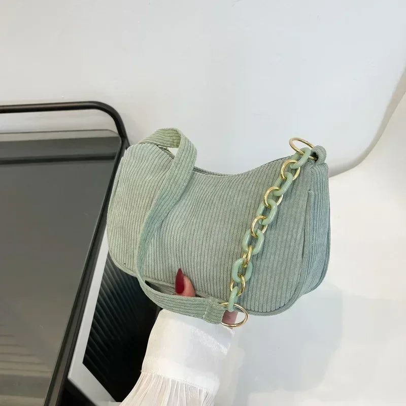 Fashion Corduroy Zipper Underarm Shoulder Bag