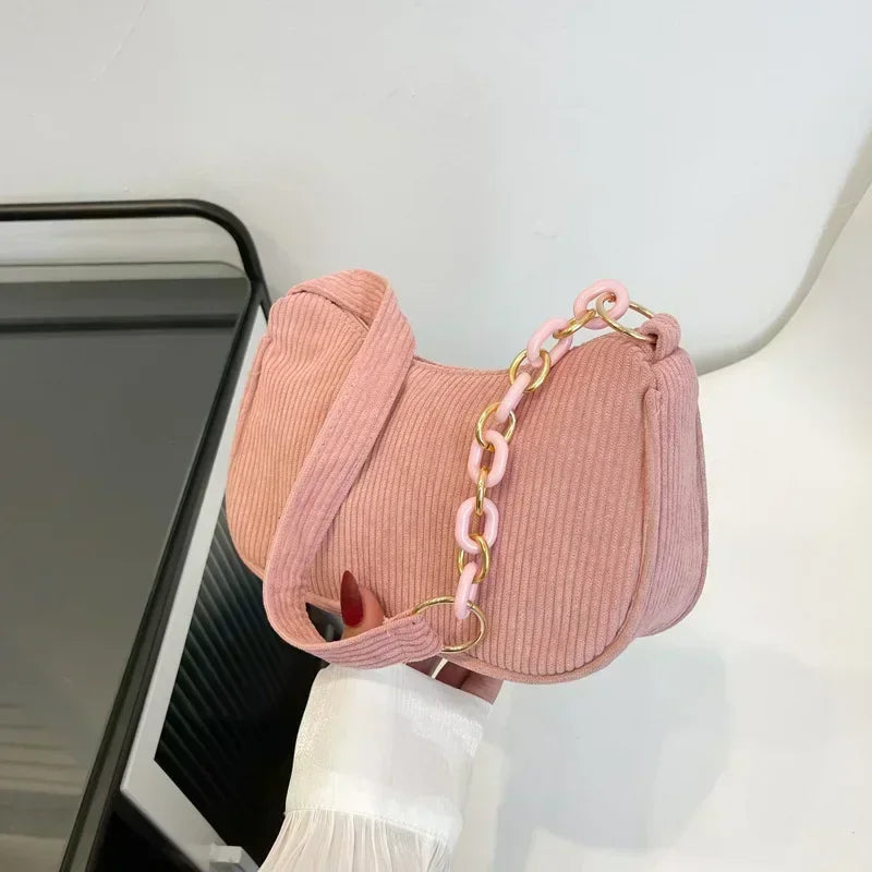 Fashion Corduroy Zipper Underarm Shoulder Bag