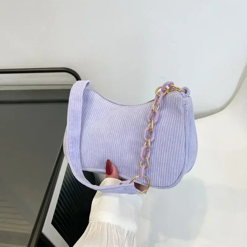 Fashion Corduroy Zipper Underarm Shoulder Bag