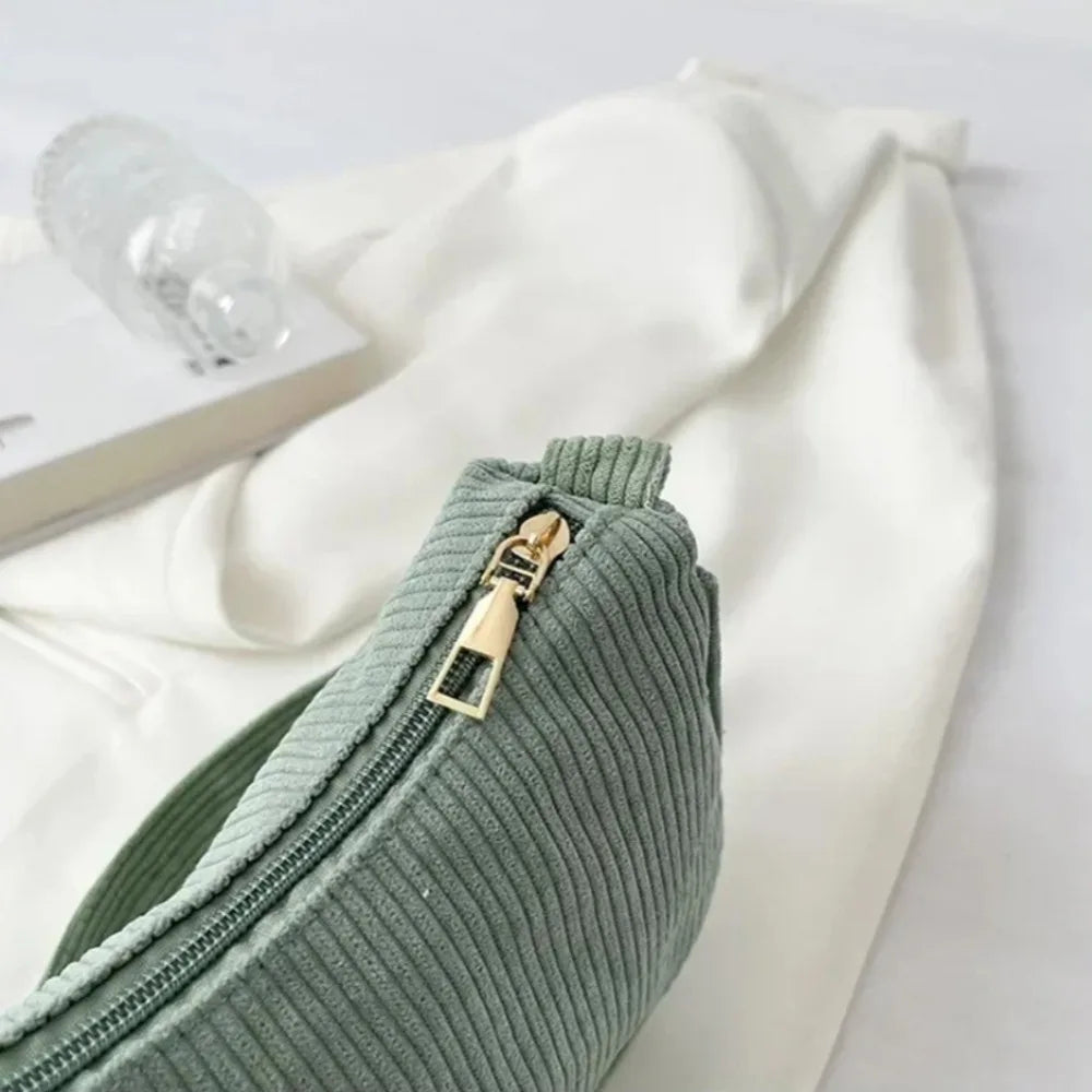 Fashion Corduroy Zipper Underarm Shoulder Bag