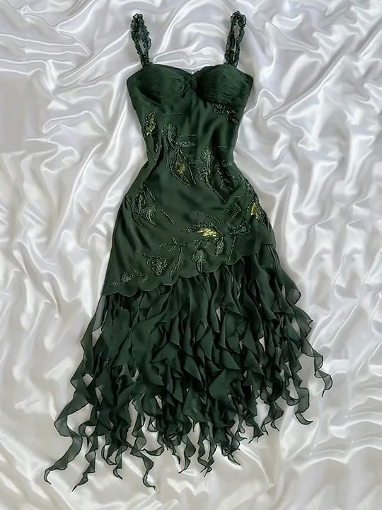 Vintage Green Chiffon Beaded Ruffles Short 19th Birthday Outfits Homecoming Dress D501