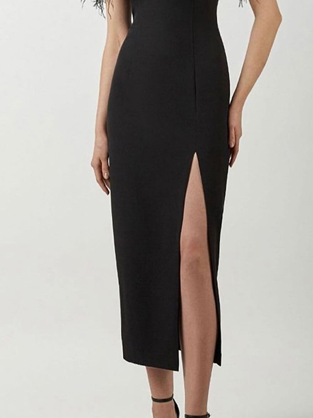One Shoulder Feather Midi Dress - View 2