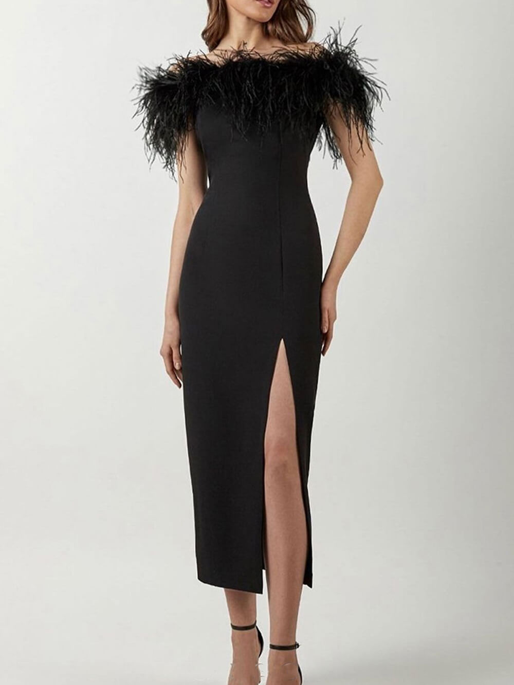 One Shoulder Feather Midi Dress - View 4