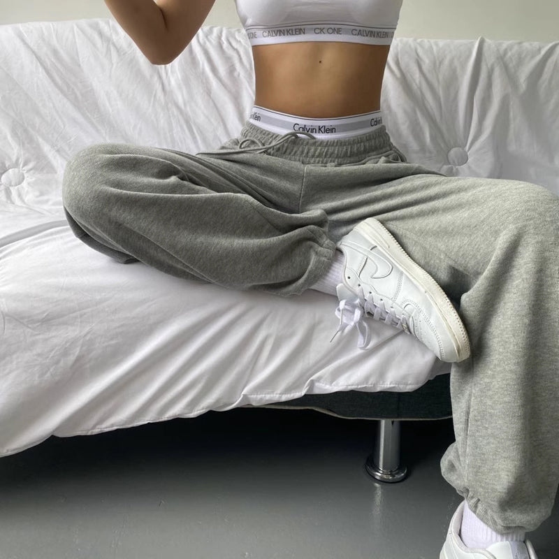 Drawstring Waist Seam Elastic Waist Sports Pants