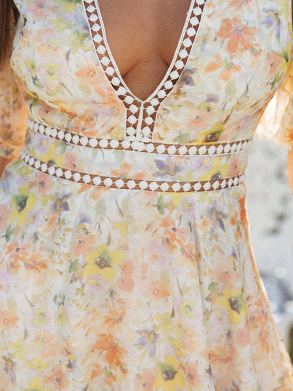 Chiffon Printed V - Neck Puff Sleeve Mini Dress - View 7