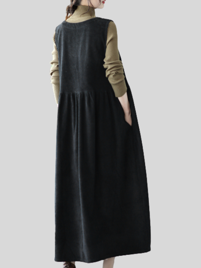 Autumn Corduroy Vest Skirt Loose Sleeveless Strap A-Line Dress 6