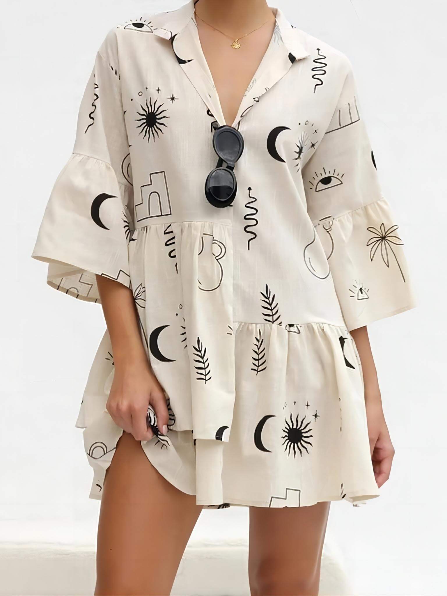 Ethnic Style Loose Shirt Short Dress - Fashionpara