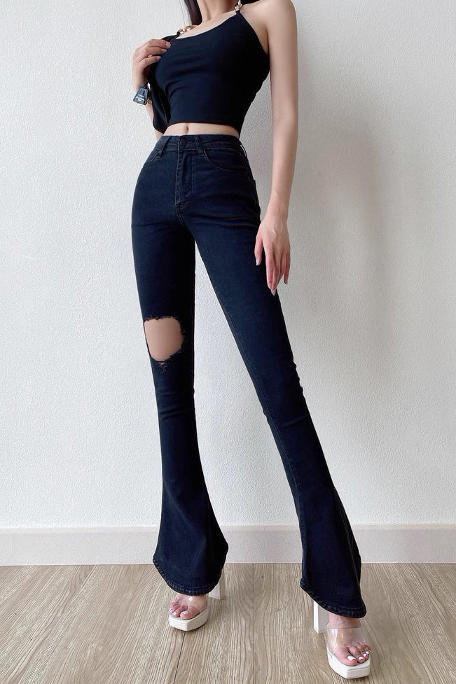 Retro Slim Fit High Waist Horseshoe Pants Jeans