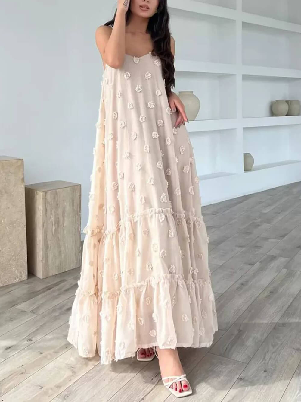 Pretty Flower Decor A-Line Layered Loose Maxi Dress - Fashionpara