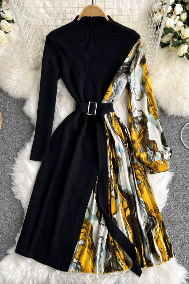 Orro Shop Women's Pleated Knit A-Line Sweater Dress