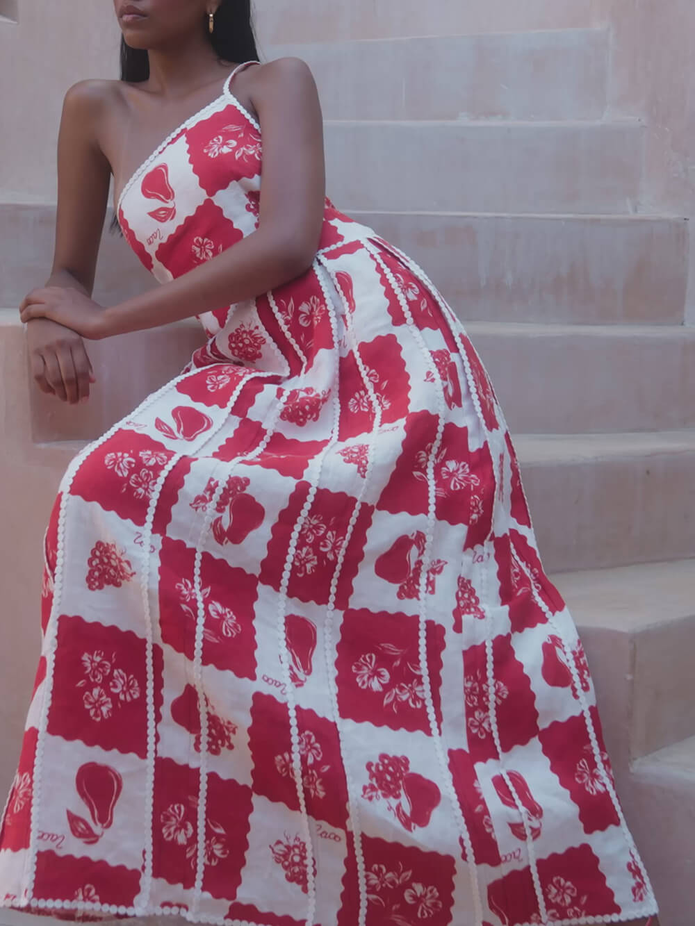 Floral Trim Unique Printed One Shoulder Flared Maxi Dress - Fashionpara