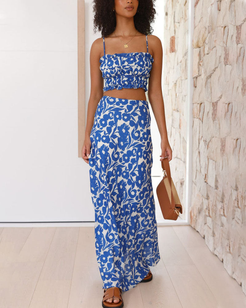 Slim fit suspender print two-piece set - Fashionpara