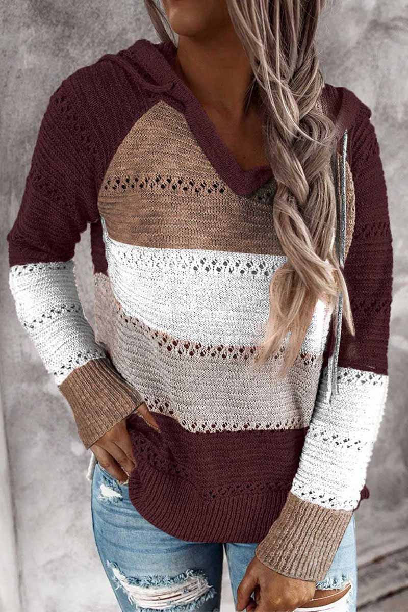 Florcoo Color-Block Knitted Sweater for Effortless Style