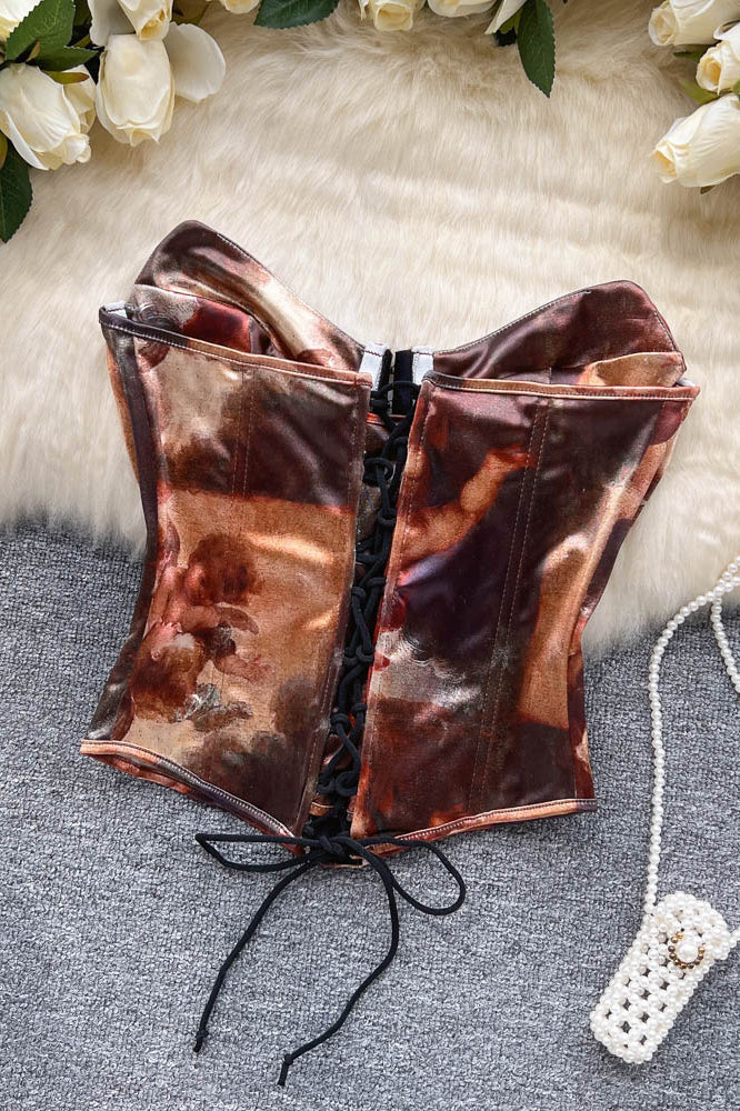 Strapless Drawstring Corset Crop Tops With Built in Bras Woman Tanks Camisoles