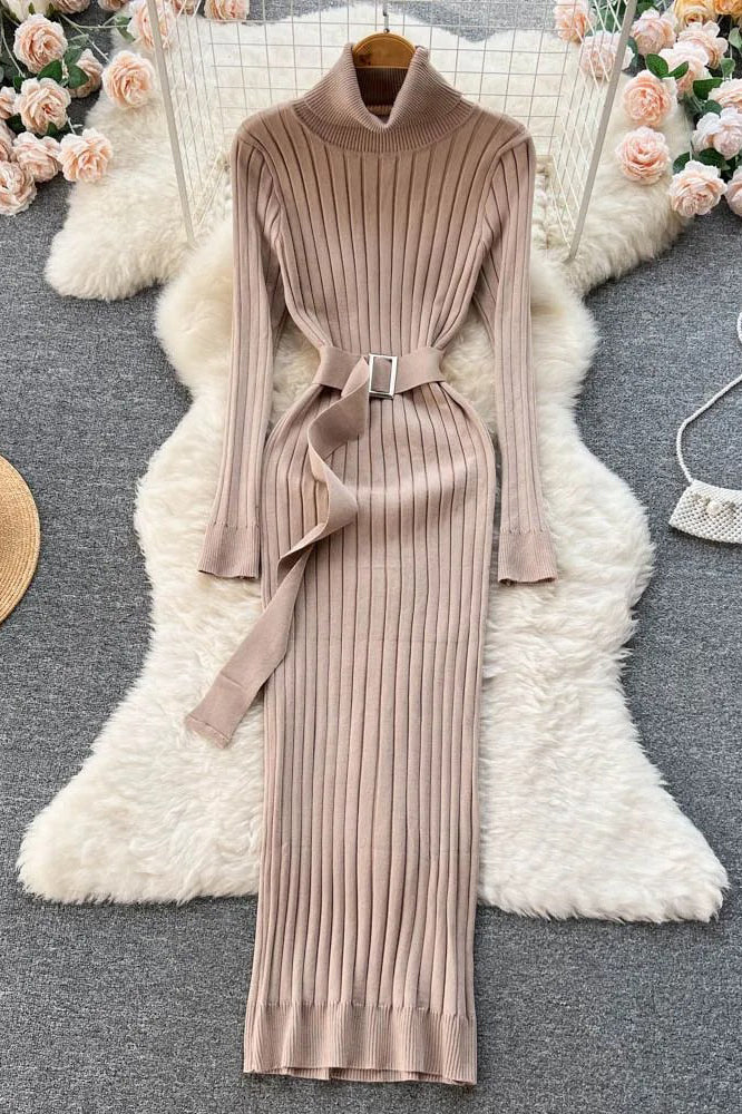 Elegant Bodycon Turtleneck Sweater Dress for Women