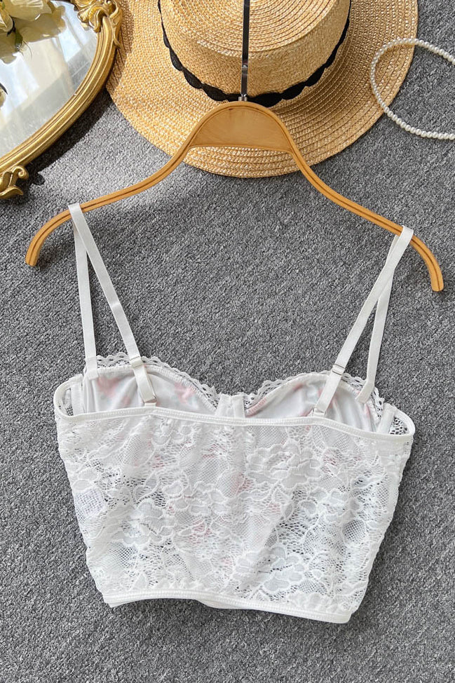 Casual Floral Print Lace Patchwork Corset Crop Tops Woman Tanks Camisoles