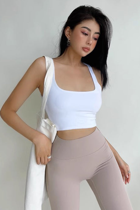 Solid Double Layer Square Neck Sports Cami Crop Vest Tank Top