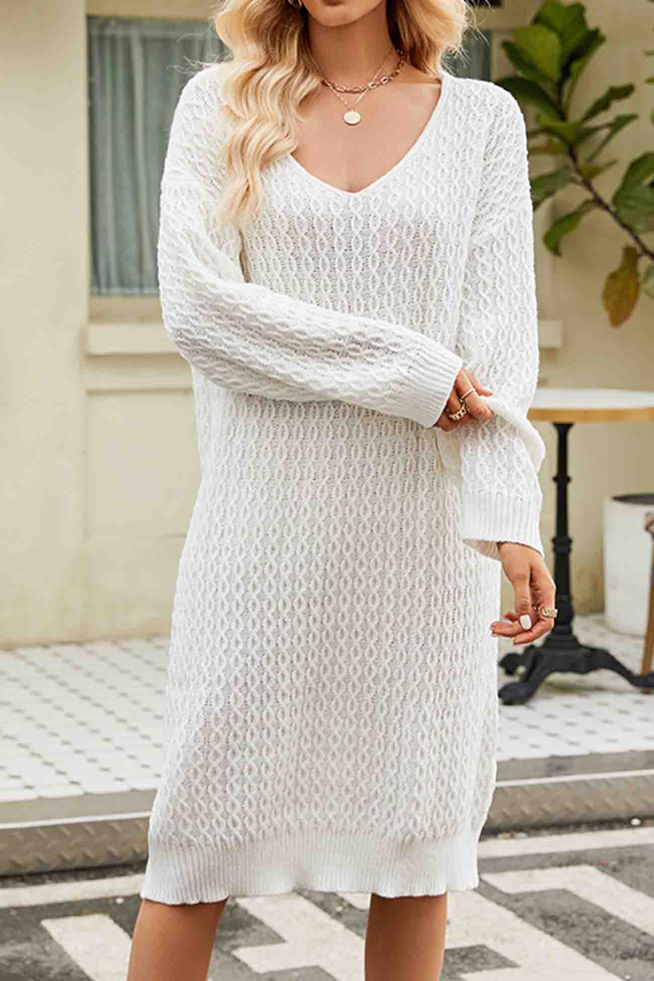 AROLORA Solid Color Long Knitted Midi Sweater Dress