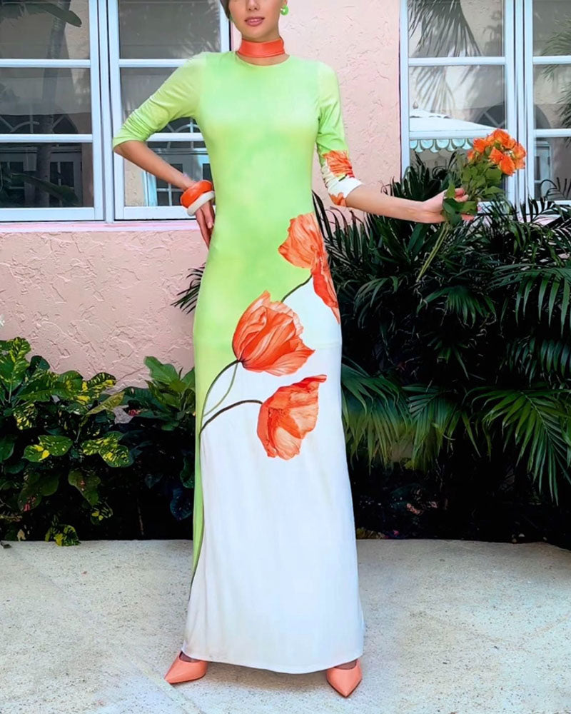 Fashion Colorblock Print Half Sleeve Dress - Fashionpara