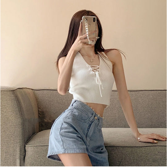 KittenAlarm - Lace Waist Denim Shorts Jeans