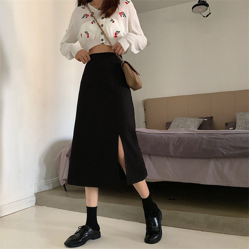 KittenAlarm - High Waist A-Line Split Long Skirts