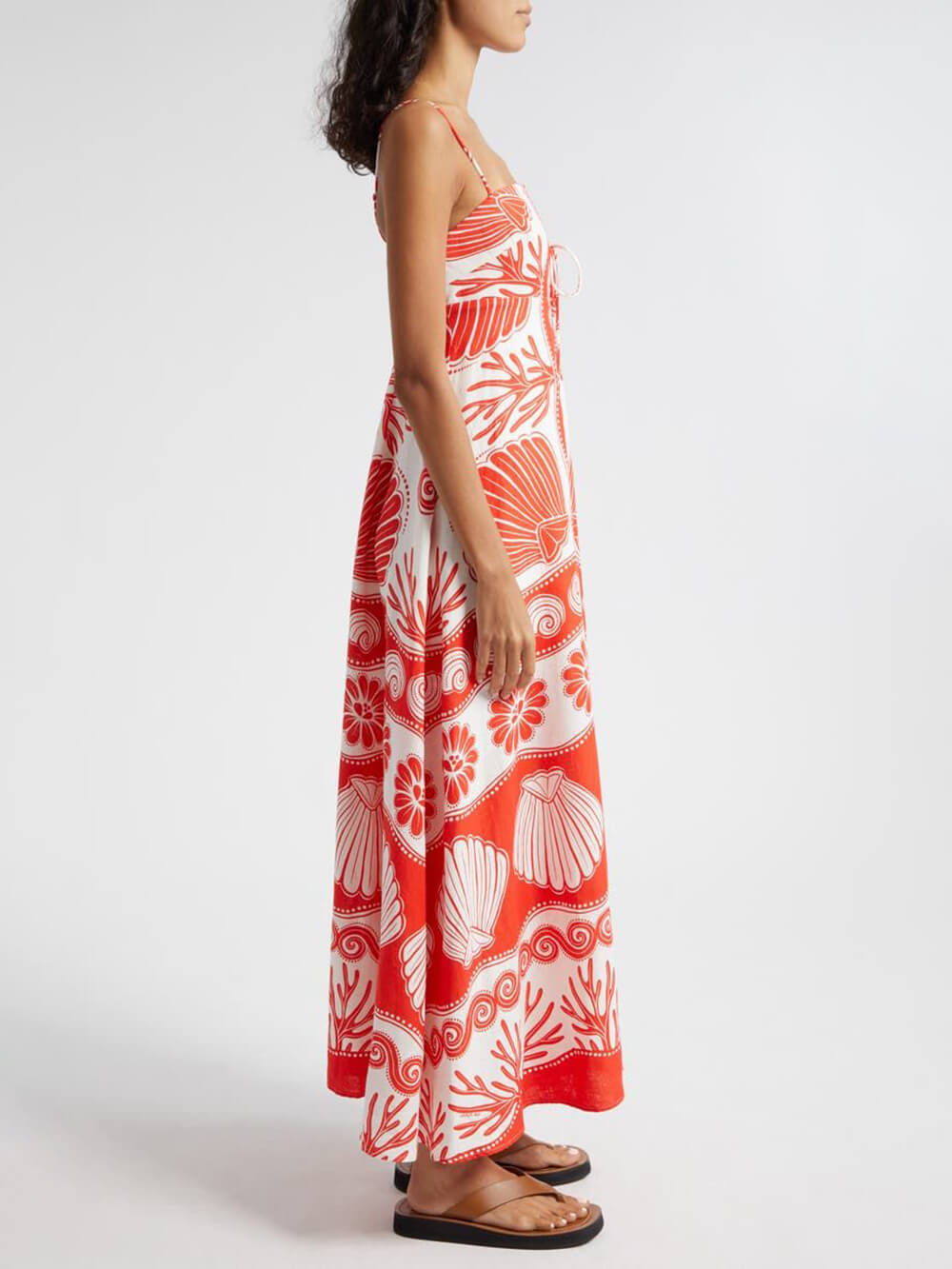 Shell Unique Print Front Lace-Up Loose Maxi Dress - Fashionpara