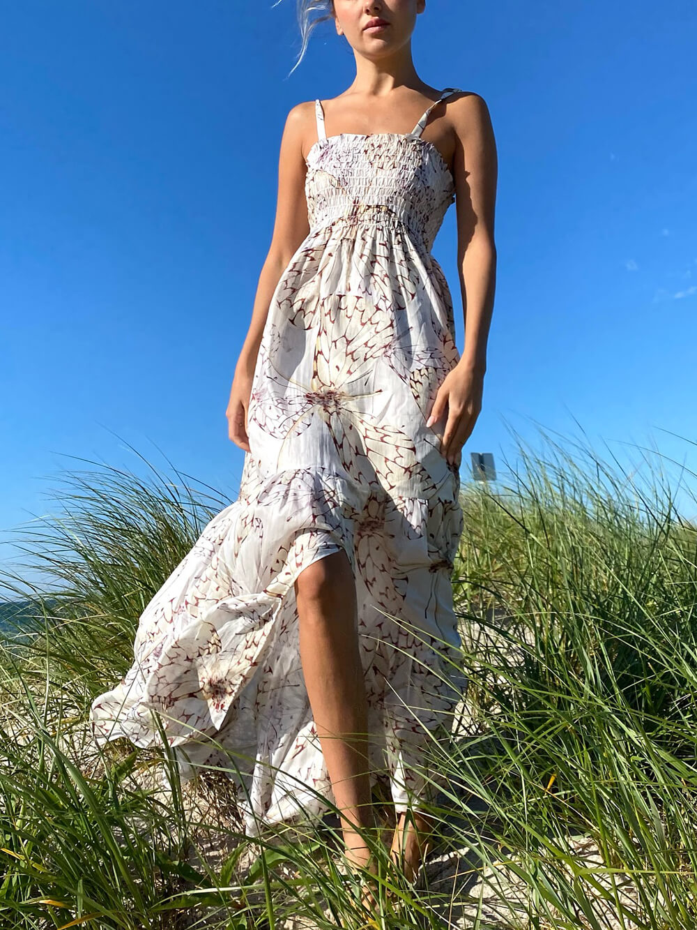 Elegant Vacation Print Pleated Tiered Dress - Fashionpara