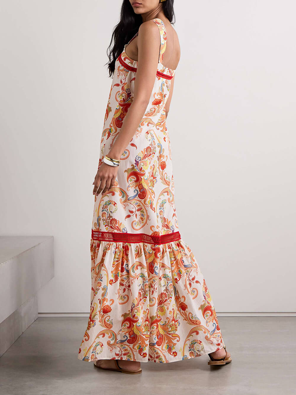 Paisley Print Square Neck Tiered Maxi Dress
