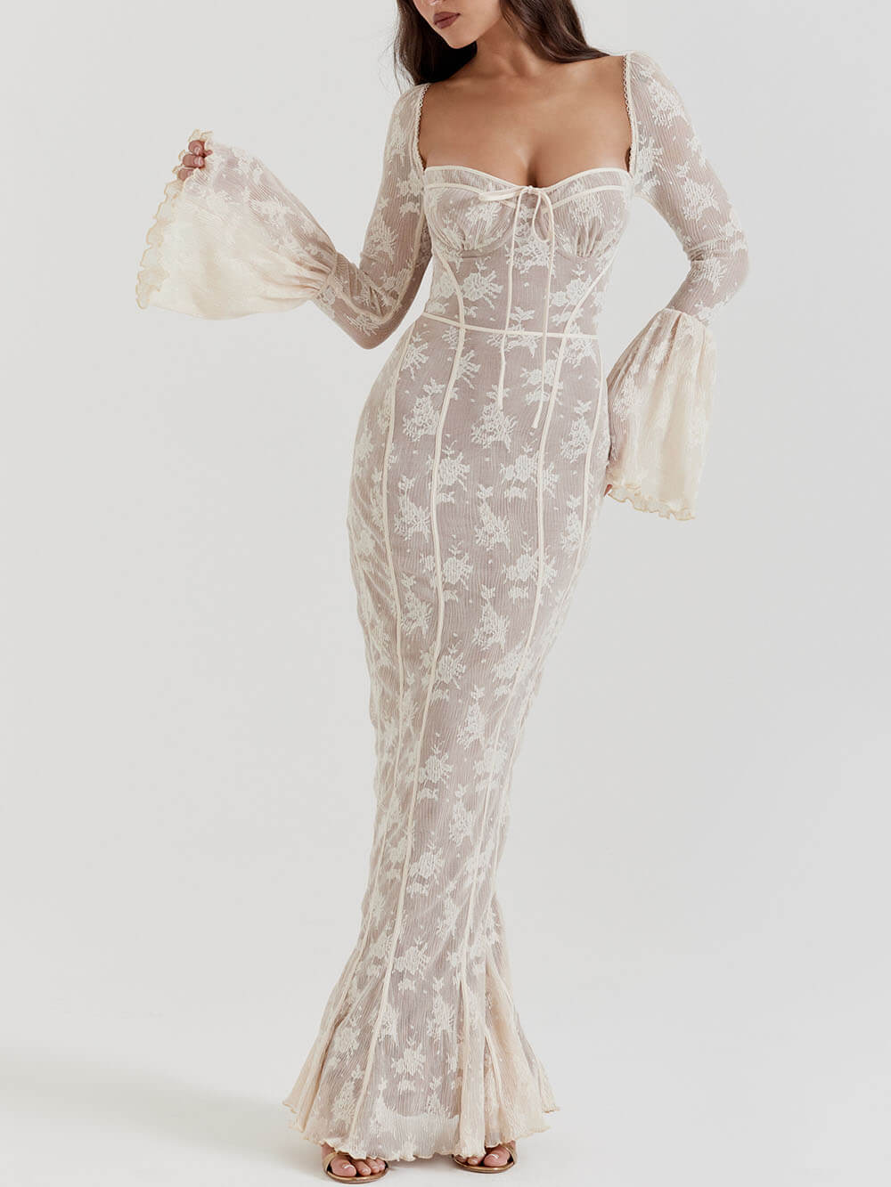 Vintage Cream Lace Maxi Dress - Fashionpara
