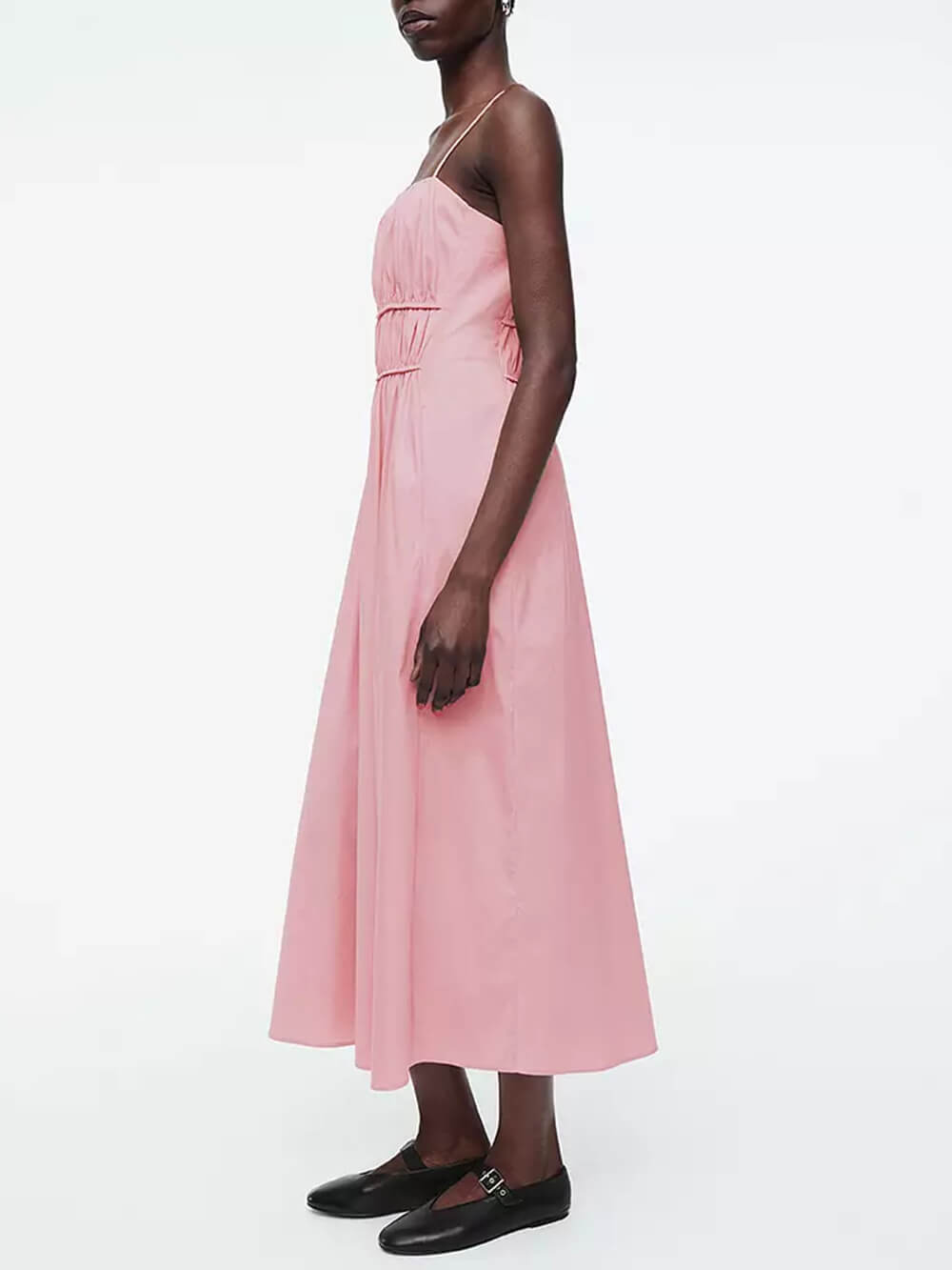Ruched Square Neck Spaghetti Strap Midi Dress 2