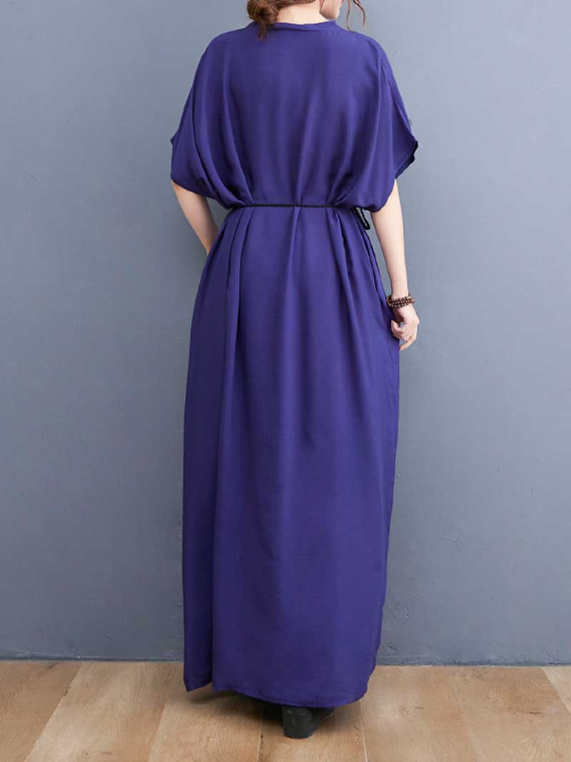 Embroidered Patch V-Neck Short Sleeve Kaftan Maxi Dress 2