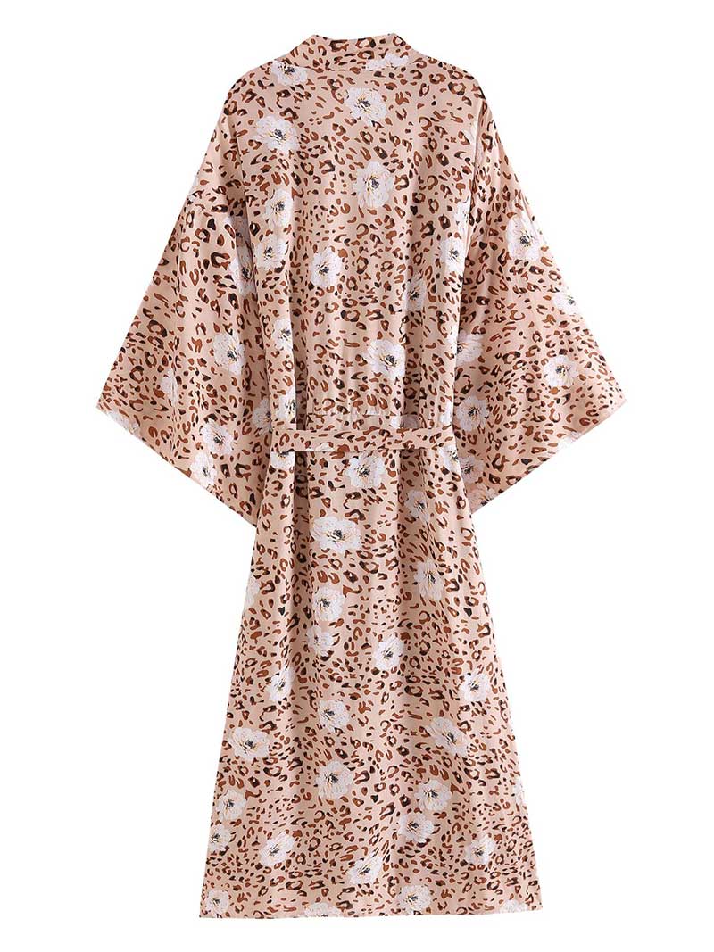 Beachwear Long Gown Leopard Print Leopard Color Cotton Gown Robe Kimono 2