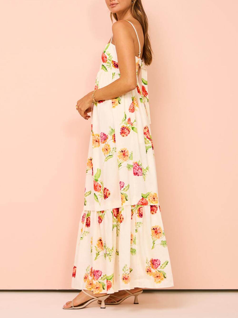 Floral Print Square Neck Sleeveless Tiered Maxi Dress 3