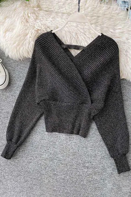 Elegant Batwing Sleeve Knitted Sweater for Women