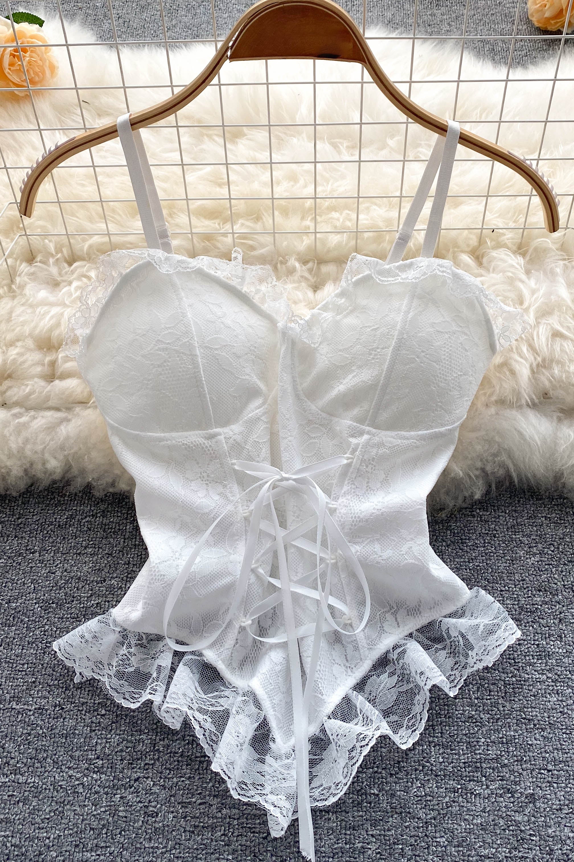 Vintage Lace Corset Bustier Straps Tanks Crop Top