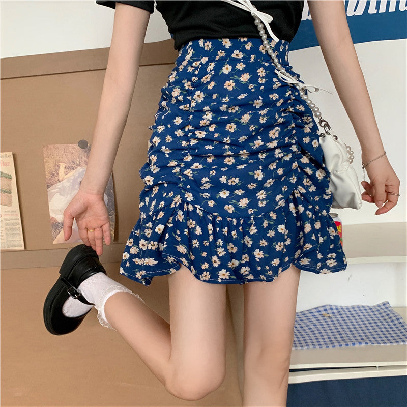 Flowers Pattern Folds Sexy Mini Skirts - Fashionpara