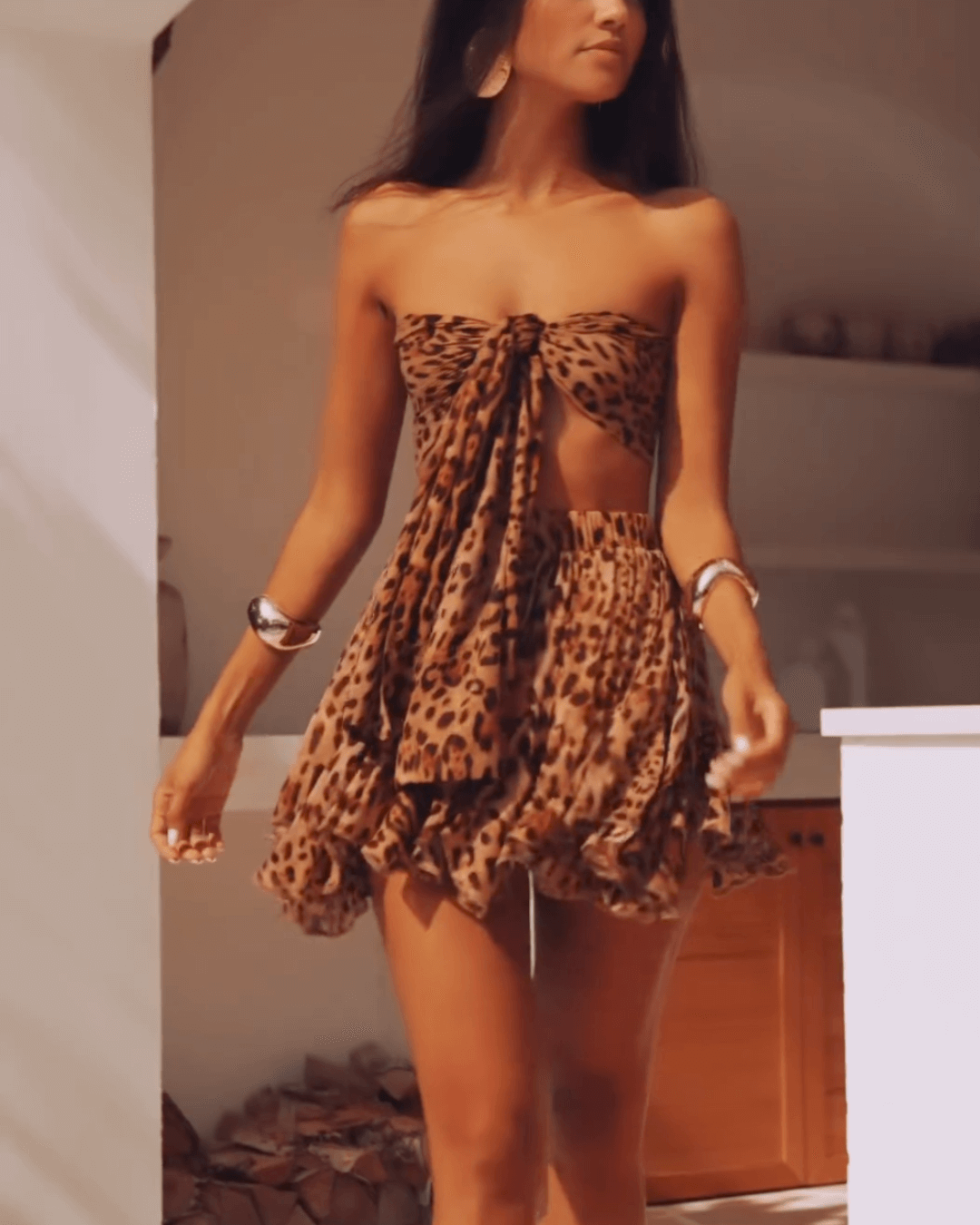 Leopard Mini Dress Set - Fashionpara