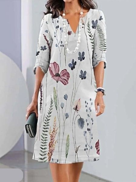 Floral Print Scoop Neck Short Flutter Sleeve Layered Midi Dress - View 4