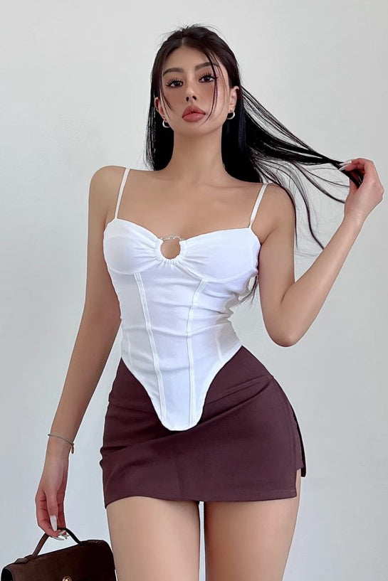 Sexy Tight Hollow Out Metal Lifting Ring Strap Tank Top