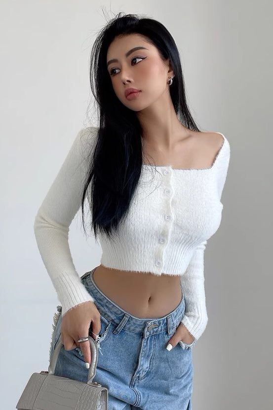 Square Neck Long Sleeve Knit Sweater by Orro Shop