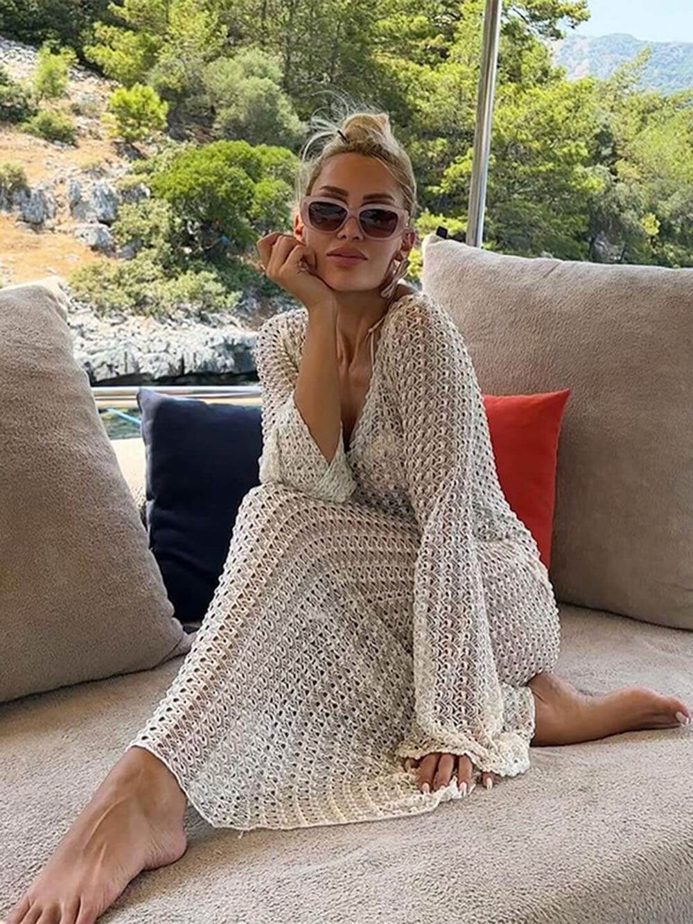 V-Neck Beach Sun Protection Swimsuit Cover-Up - Fashionpara