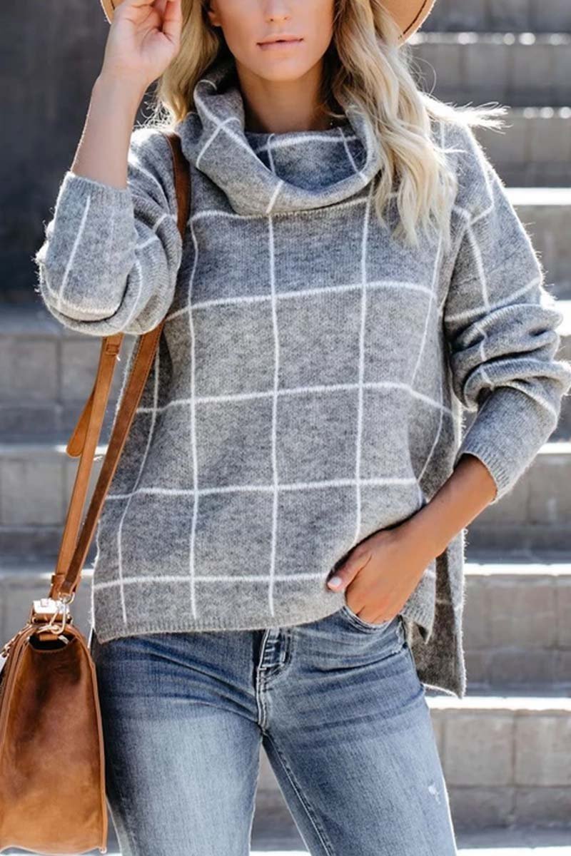 Florcoo Stylish Turtleneck Plaid Sweater in 5 Colors