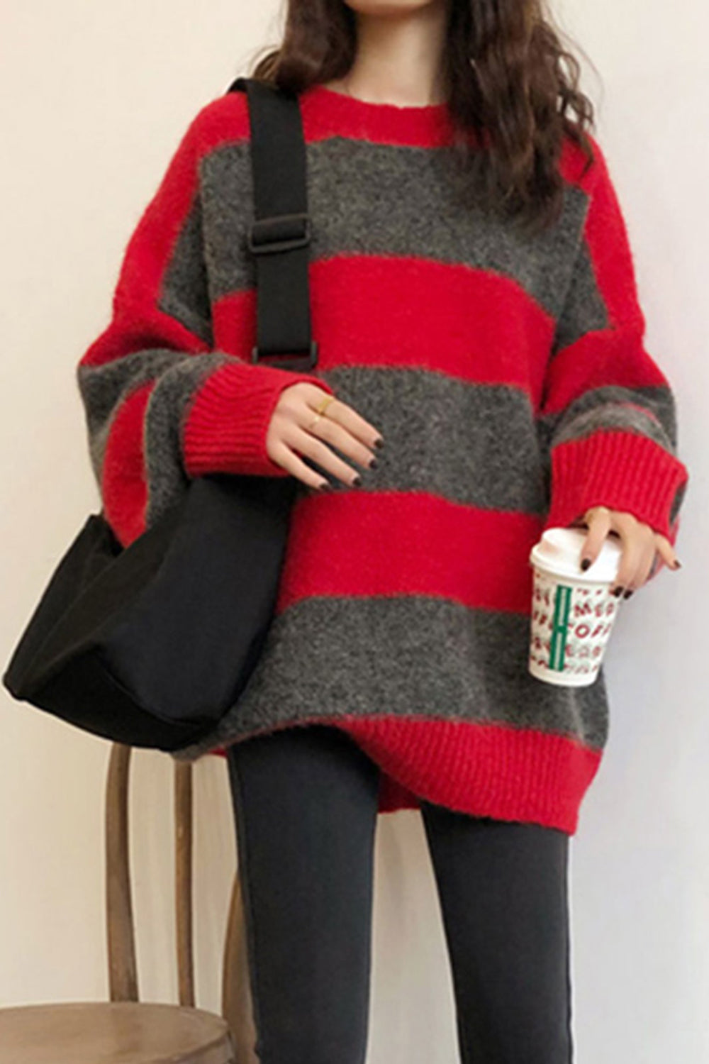 KittenAlarm - Long Sleeve O-Neck Knitted Striped Sweater