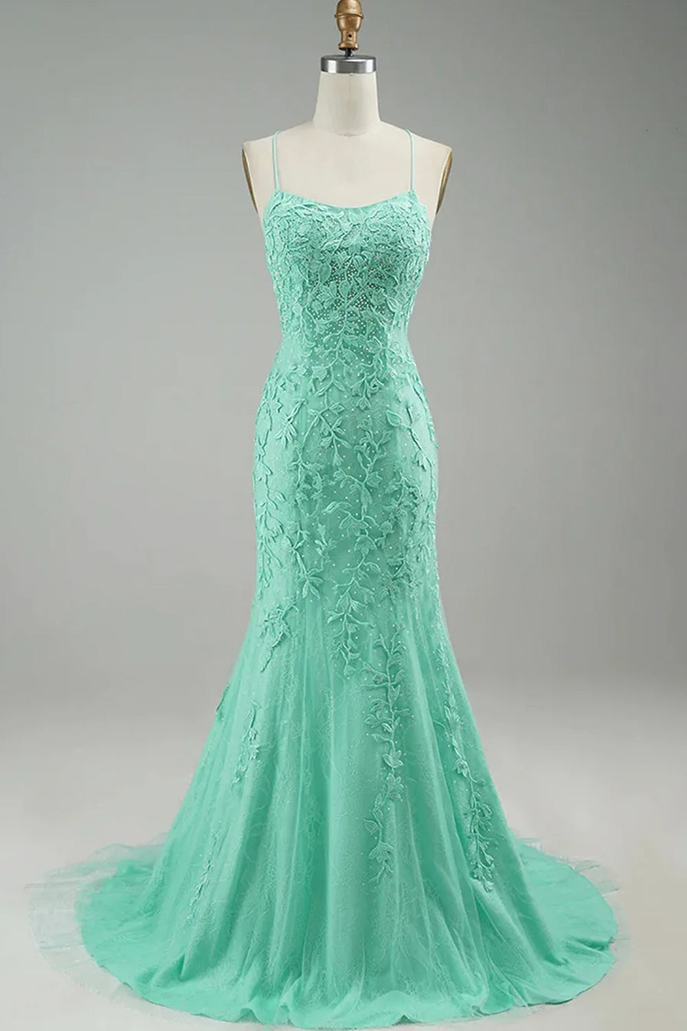 Mint Mermaid Long Prom Dress with Appliques - Fashionpara