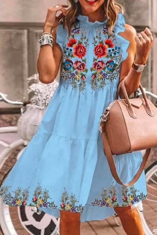 Casual Ruffle Floral Printed Midi Tiered Dress - Fashionpara