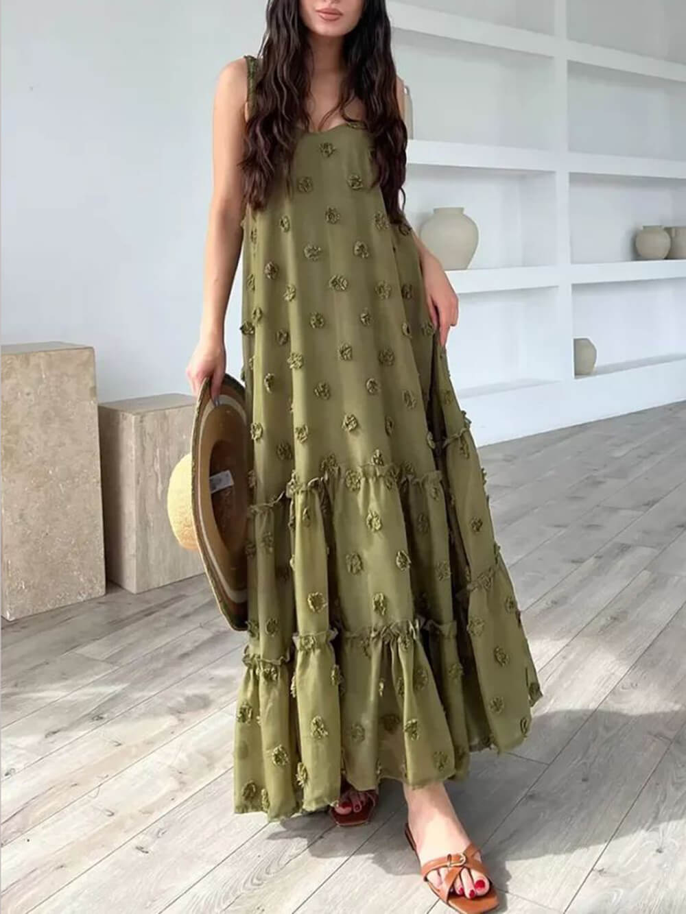 Pretty Flower Decor A-Line Layered Loose Maxi Dress - Fashionpara