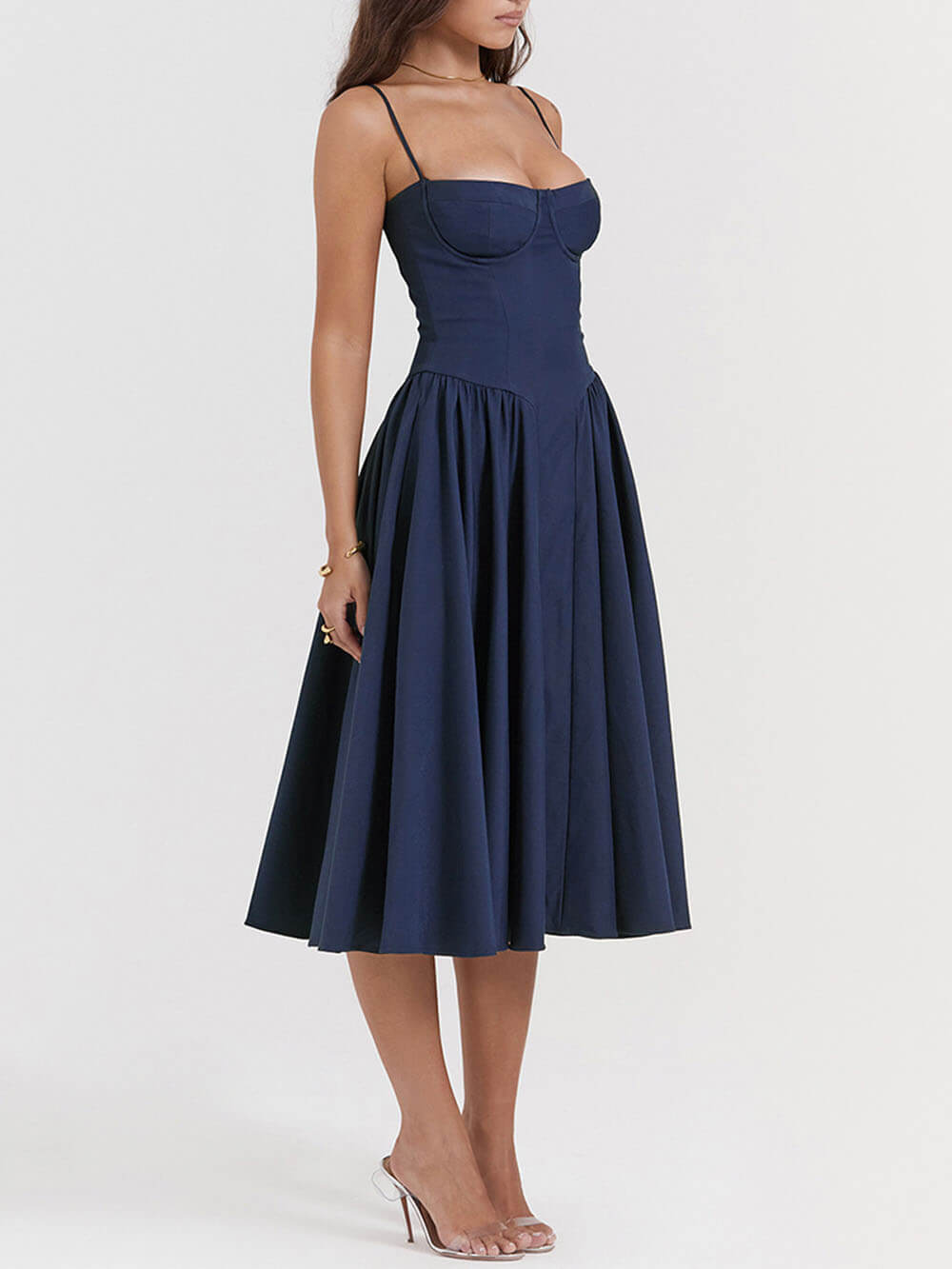 V-Neck Strapless Midi Dress - Fashionpara
