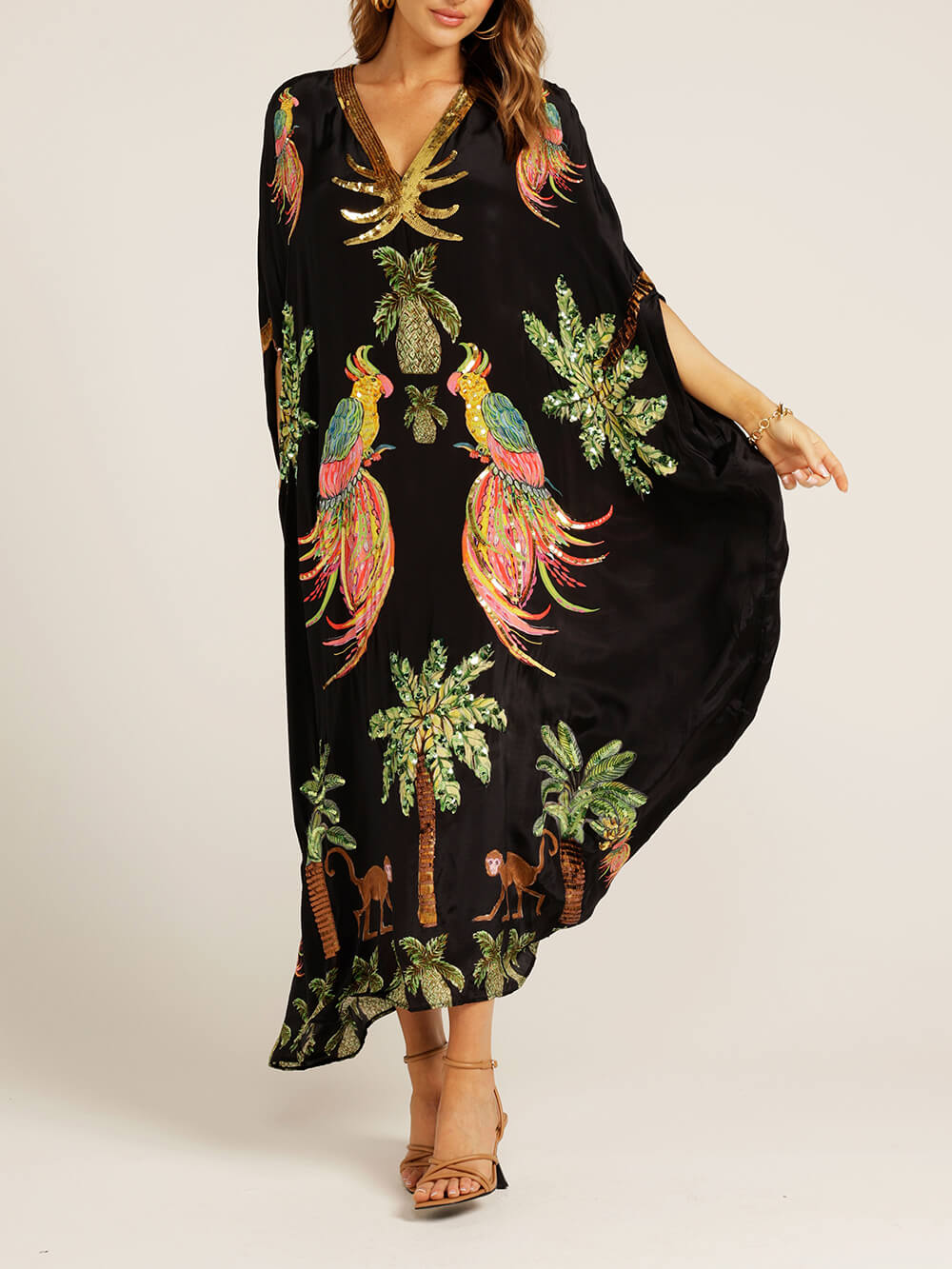 Unique Drop Shoulder Sleeve Coconut Tree Printed Dress - Fashionpara