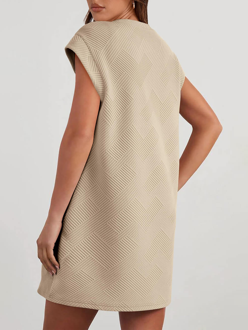 Cap Sleeve Crew Neck Casual Loose Basic Mini Dress - Fashionpara