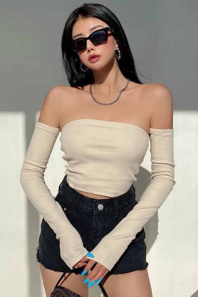 Sexy One Line Neck Tight Tank Top And Long Sleeve